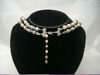 Vintage 50s 2 Row Faux Pearl & Art Glass Bead Necklace