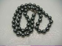 Vintage 50s Real Hematite Hand Knotted Bead Necklace