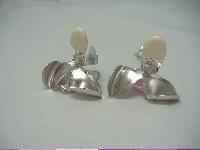 1980s Large Silver & Pink Lucite Flower Clip Earrings