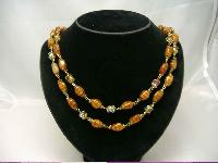 1950s 2 Row Caramel Glass & AB Crystal Bead Necklace