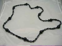 1950s Long Black & Grey Marble Lucite Bead Necklace WOW