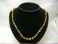 Vintage 50s Citrine AB Crystal Glass Bead Necklace WOW