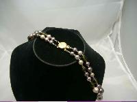 1950s 2 Row Faux Pearl & Green Art Glass Bead Necklace