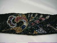 Vintage 80s Wide Black Glass Bugle Bead Flower Design Cumberbund Belt