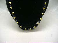 Vintage 50s Black & Yellow Glass Bead Diamante Necklace