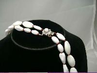 1950s 2 Row Winter White & Red Glass Bead Necklace WOW