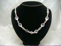 Vintage 50s Lovely Pink & Clear Crystal Bead Necklace