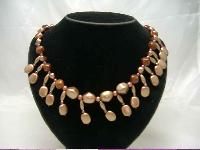 Vintage 50s Fab Gold Faux Pearl Bead Drop Necklace WOW