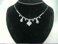 Vintage 50s Sparkling Diamante Flower Necklace on Chain