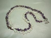 Beautiful Real Amethyst Bead and Freshwater Pearl Bead Twist Necklace