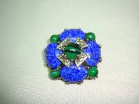 Vintage 50s Signed Miracle Cobolt Blue and Green Agate Glass Brooch 