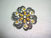 Vintage 50s Orange and Lermon Sparkling Diamante Flower Shaped Brooch