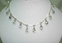 £33.00 - Vintage 30s Pretty Crystal Glass Bead Dangle Drop Silver Link Necklace 