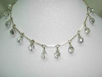 Vintage 30s Pretty Crystal Glass Bead Dangle Drop Silver Link Necklace 
