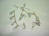 Vintage 30s Pretty Crystal Glass Bead Dangle Drop Silver Link Necklace 