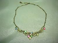 Vintage 50s Cream Enamel Floral Link Multicoloured Diamante Necklace