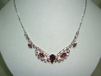 £34.00 - 1930s Art Deco Purple and Pink Diamante Cascade Drop Silver Necklace