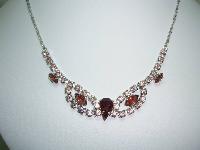 1930s Art Deco Purple and Pink Diamante Cascade Drop Silver Necklace