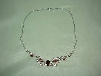 1930s Art Deco Purple and Pink Diamante Cascade Drop Silver Necklace