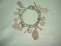 Beautiful Real Pink Quartz Bead and Crystal Glass Bead Charm Bracelet
