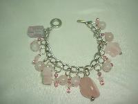 Beautiful Real Pink Quartz Bead and Crystal Glass Bead Charm Bracelet