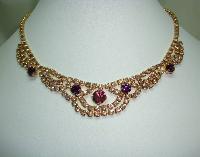 Vintage 50s Pretty Pink and Purple Diamante Swag Drop Cascade Necklace