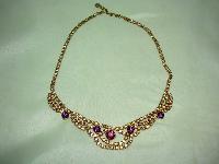 Vintage 50s Pretty Pink and Purple Diamante Swag Drop Cascade Necklace
