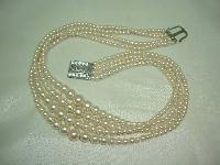 Vintage 30s 4 Row White Faux Pearl Glass Bead Necklace Diamante Clasp