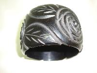 Vintage 50s Style Fabulous Wide Black Carved Roses Cuff Bangle Stunning