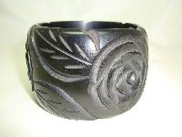 Vintage 50s Style Fabulous Wide Black Carved Roses Cuff Bangle Stunning