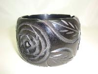 Vintage 50s Style Fabulous Wide Black Carved Roses Cuff Bangle Stunning
