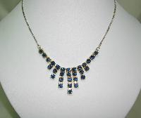 Vintage 50s Sparkling Sapphire Blue Diamante Graduating Drop Necklace