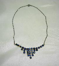 Vintage 50s Sparkling Sapphire Blue Diamante Graduating Drop Necklace