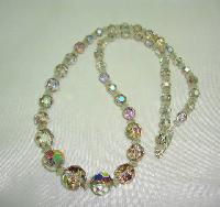 Vintage 50s Sparkling AB Crystal Glass Graduating Bead Necklace