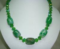 £42.00 - Vintage 50s Green AB Crystal Glass Bead Necklace with Green Agate Beads