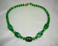 Vintage 50s Green AB Crystal Glass Bead Necklace with Green Agate Beads