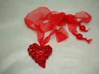 Large Red Acrylic Heart Sparkling Crystal Glass Pendant on Ribbon Tie