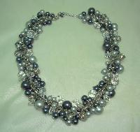 Quality Shades of Grey Faux Pearl Glass & Crystal Bead Dropper Necklace