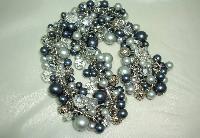 Quality Shades of Grey Faux Pearl Glass & Crystal Bead Dropper Necklace