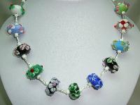 Very Pretty Multicoloured Large Wedding Cake Glass Bead Necklace Stunning