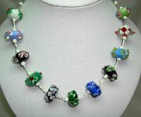 Very Pretty Multicoloured Large Wedding Cake Glass Bead Necklace Stunning