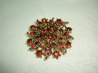 £23.00 - Vintage 50s Large Flower Shaped Amber Cognac Red Diamante Gold Brooch