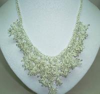 Vintage 50s Winter White Snowflake Drop Intricate Glass Bead Necklace