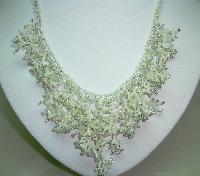 Vintage 50s Winter White Snowflake Drop Intricate Glass Bead Necklace