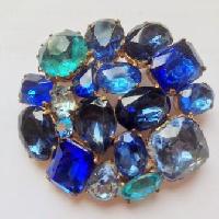 Vintage 50s Sparkling Blue Diamante Statement Brooch Fabulous!