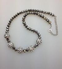 Stunning Silver Coated Glass Bead and Diamante Bauble Bead Necklace