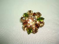 Vintage 50s Qualtiy Green Amber and AB Crystal Diamante Brooch Stunning!