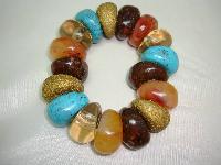 £12.00 - Fab Chunky Multicoloured Bead Stretch Bracelet Tuquoise Amber Brown