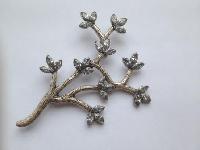 Vintage 50s Silvertone Pale Blue Diamante Floral Spray Brooch