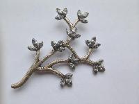 Vintage 50s Silvertone Pale Blue Diamante Floral Spray Brooch